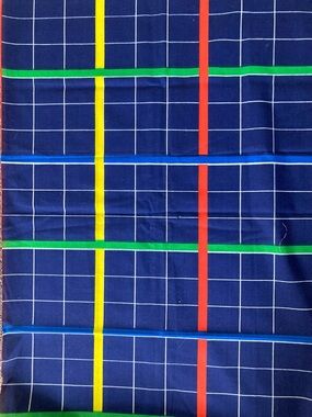 Vintage Plaid Fabric – Navy Blue Base with Bright Primary Colors